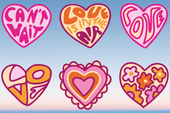 70s Groovy Hearts Bundle Svg Graphics