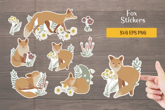 Cute Foxes and Flowers Stickers SVG