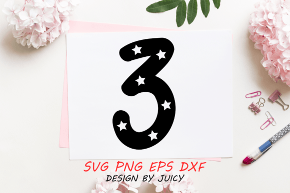 Number 3 with Stars Svg: Graphics for Crafts & Small Business Branding