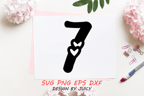 Number with Hearts 7 Svg for Crafts and Graphics